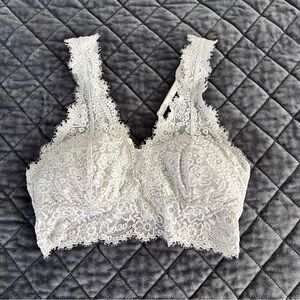 Aerie Bralette Women Small Bra Gray Lace Lined Wireless With Cups B14